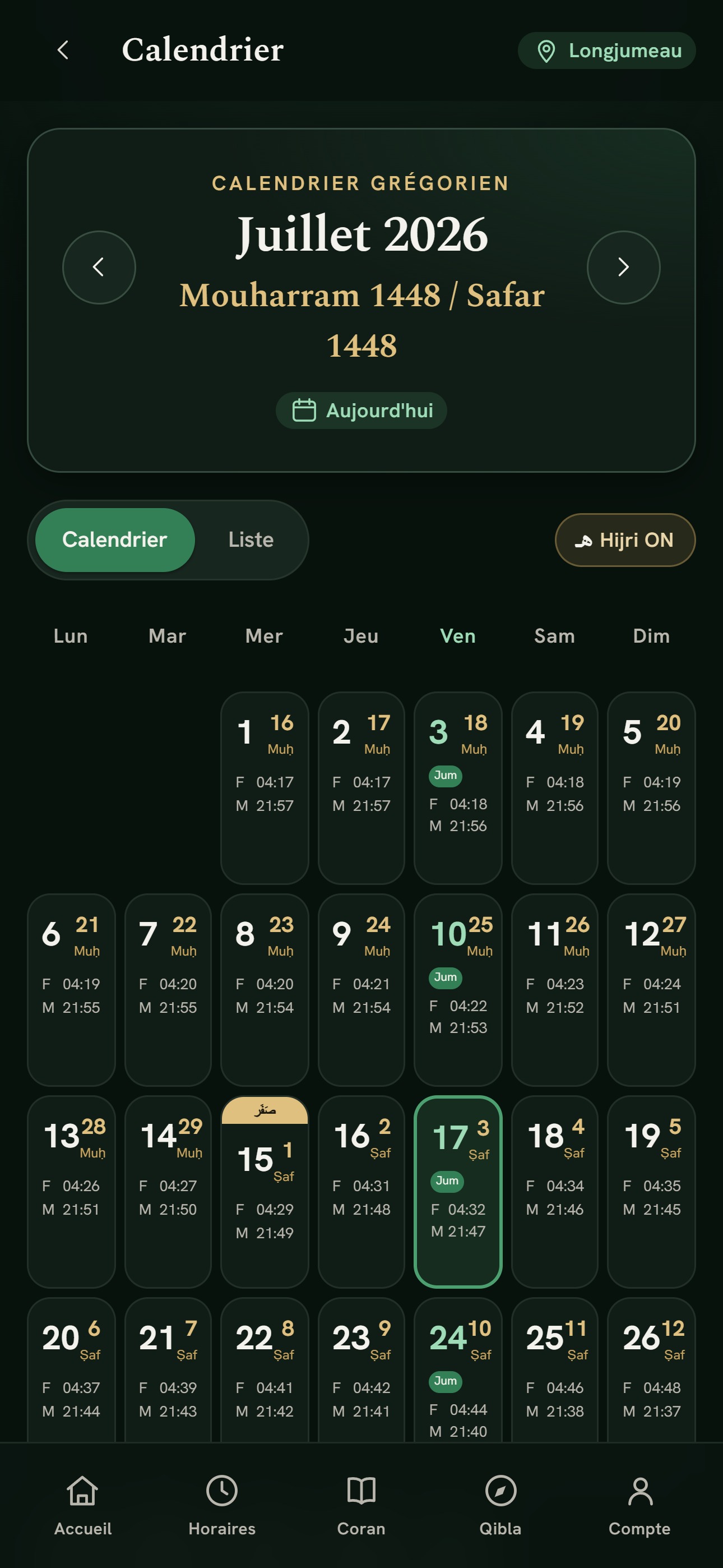 Calendrier hijrī et grégorien