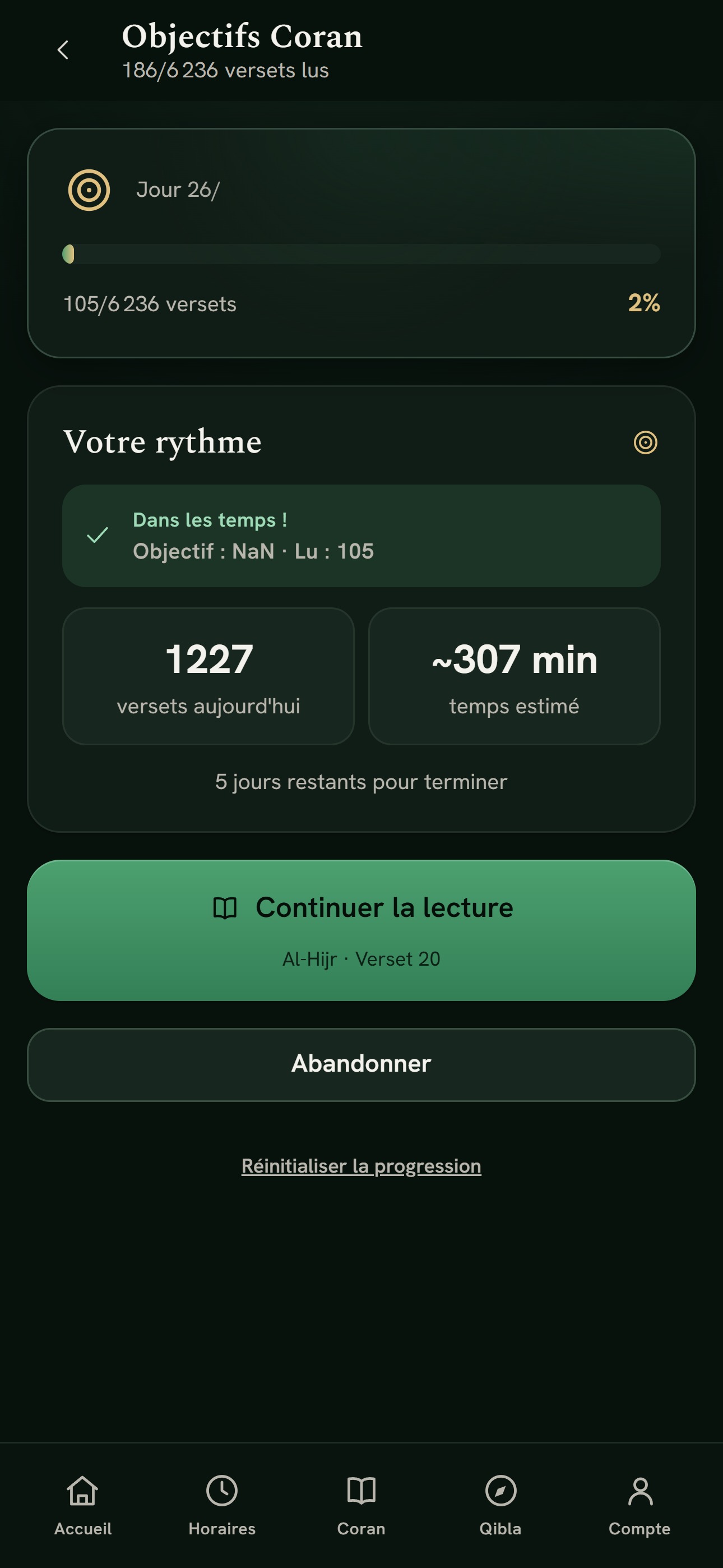 Suivi des objectifs de lecture du Coran